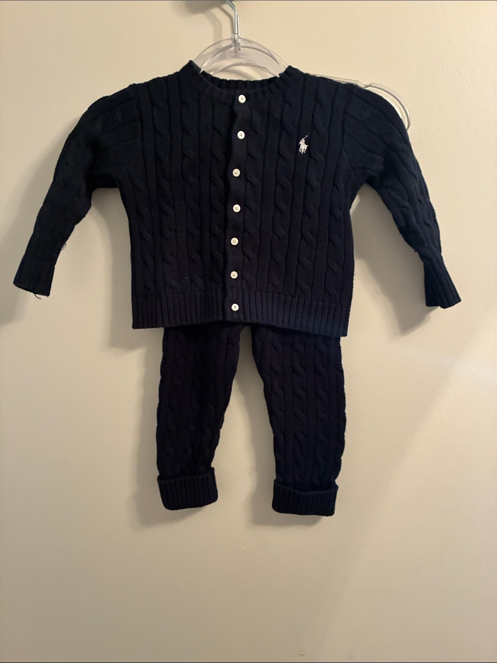 Ralph Lauren Navy Cable Knit Cardigan & Pants Set